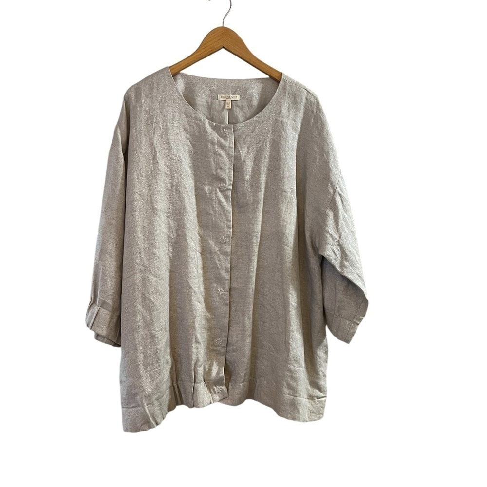 EILEEN FISHER Natural / Metallic Linen Jacket w/ Elastic Waist 2X